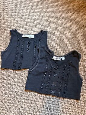 Vintage pair of Spice of Life Black Lace-Accent Cropped Tank Top